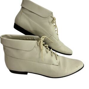 9 & Co Women's Vintage 80s Ivory Leather Ankle Boots Size 10